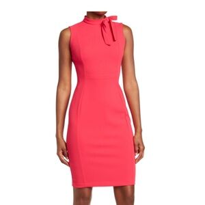 CALVIN KLEIN Colorblock Tie Neck Sheath Dress